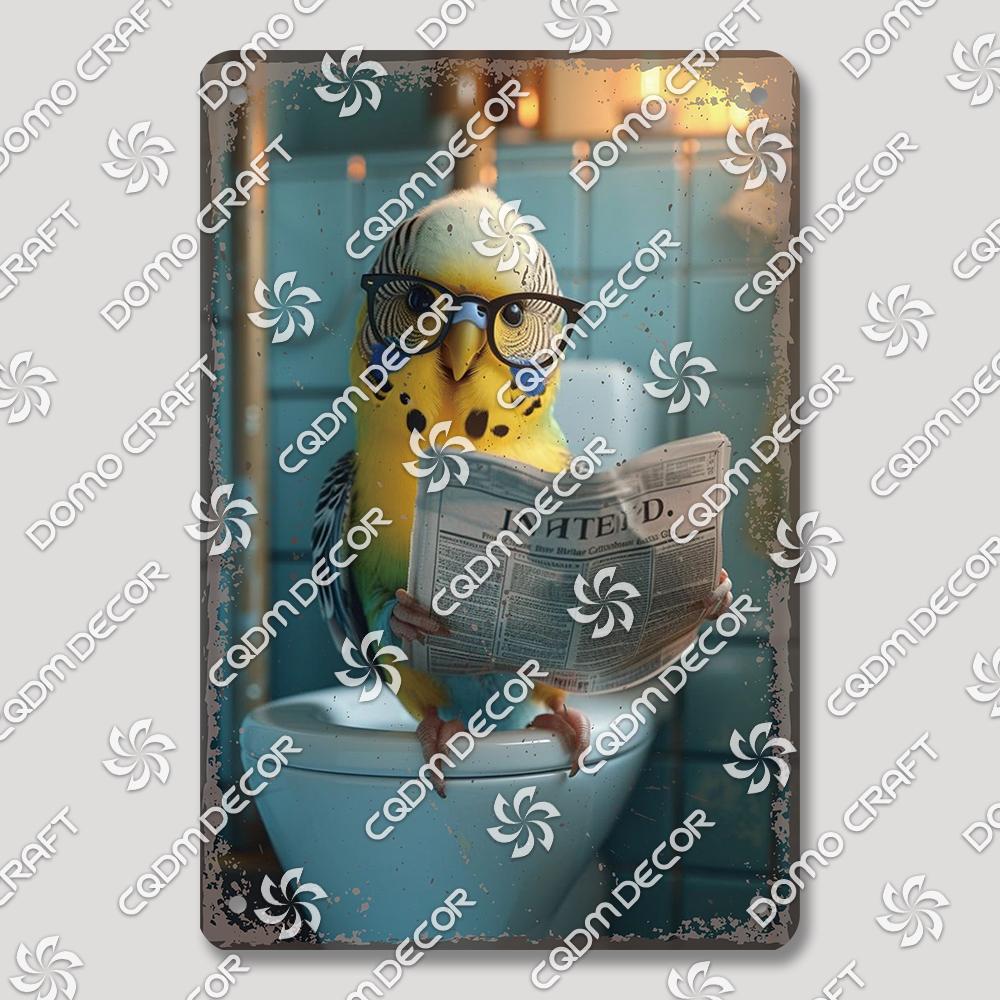 Funny Toilet Tin Sign Vintage Metal Poster Rabbit Raccoon Cat Dog Metal Plates Retro Wall Decor for Cafe Bathroom Home