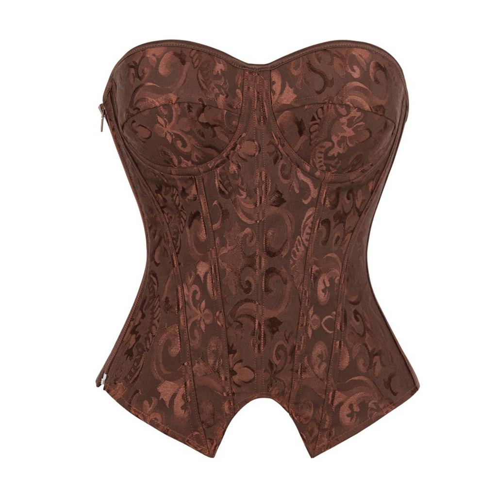 Women's Sexy Vintage Color Underwire Push-up Bustier Shapewear with Zipper and Boning