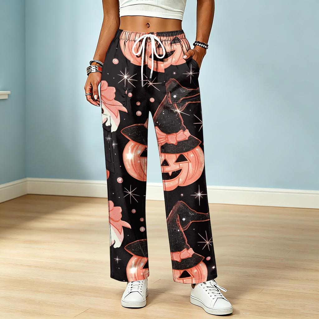 Women's Color Drawstring Elastic Waist Scrub Pants with Pockets for Nurses and Caregivers