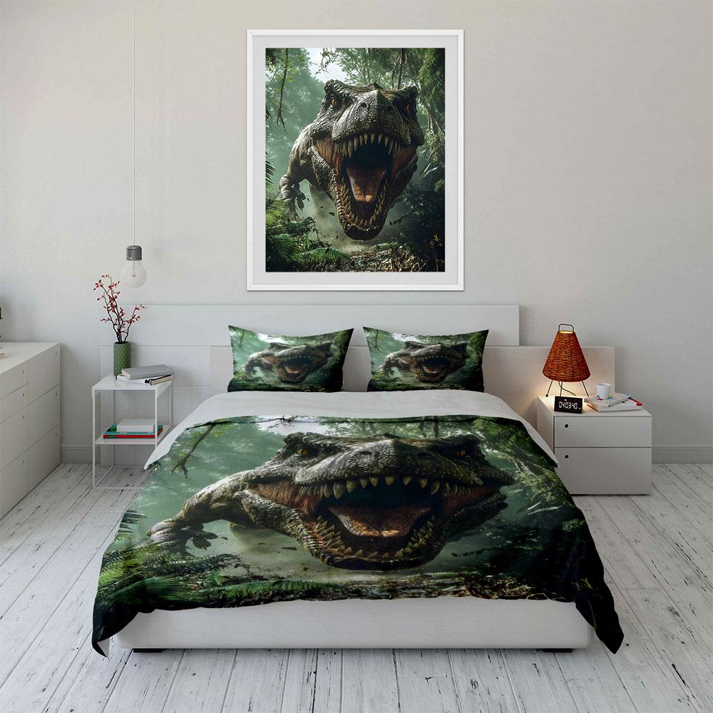 Ferocious Dinosaur In Forest Bedding Sets Duvet Cover Sets Duvet Covers Pillowcases(1 * Duvet Cover 2 * Pillowcases Without Duvet Insert)