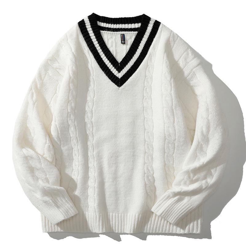 Men's Thickened V-Neck Knitted Sweater - 2024 Autumn/Winter Casual Base Layer