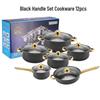 Stainless Steel Non-stick Cookware Set with Gold Handles, 12 PCS - Includes Soup Pot, Frying Pan, Steamer Basket.