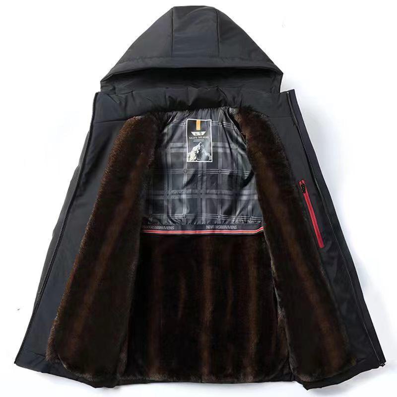 Men's Mink Velvet Parka: Winter Hooded Jacket for Middle-Aged & Elderly, Warm & Thickened with Plus Velvet