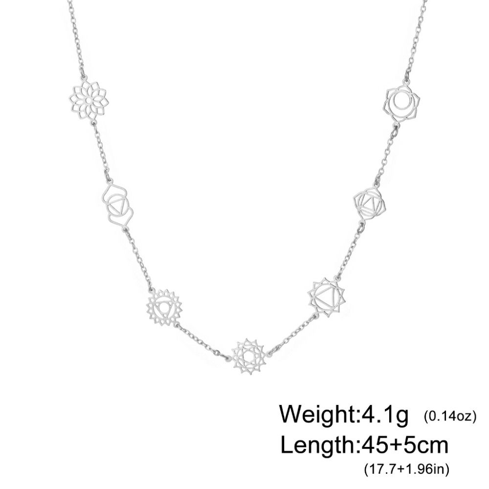 Gold Color Chakra Charm Choker Stainless Steel Energy Pendant Necklace  Women Jewelry