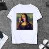 Sommer Parodie Mona Lisa Trinken Bier Print T-Shirts Damen Ästhetik Lustig Lässig Kurzarm Tops Weiblich Ärmellos Harajuku