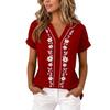 Women's V-Neck Embroidered Blouse - Short Sleeve, Casual Tunic Top for Summer, Business Casual Shirt