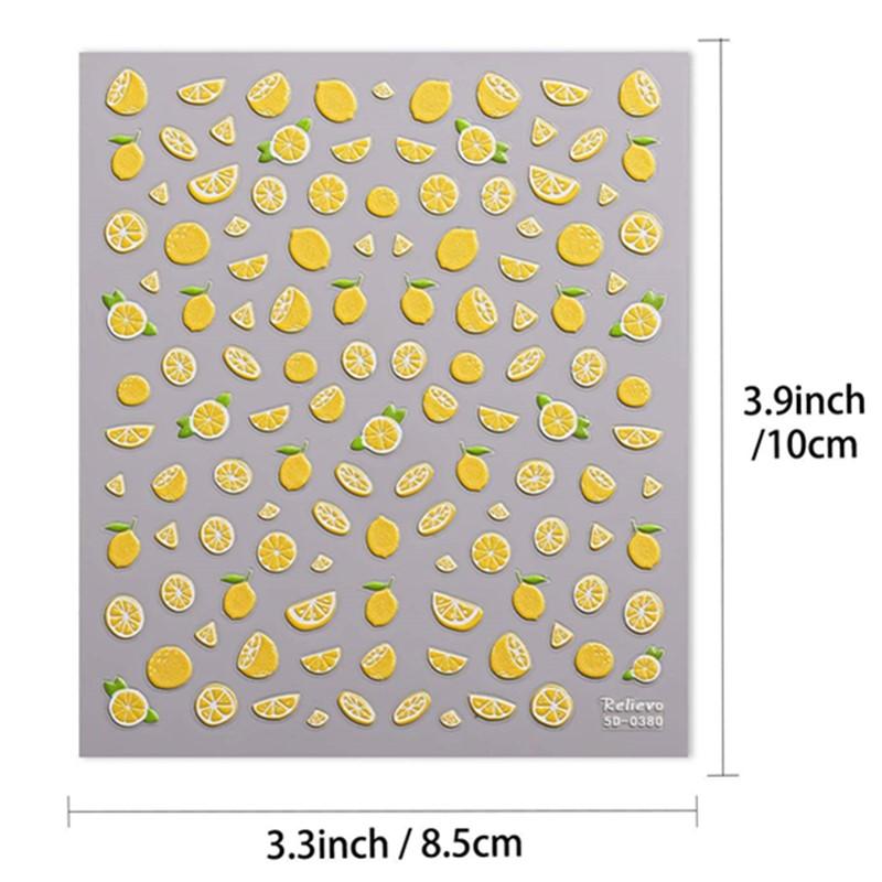 Summer Lemon 3D Relief Nail Stickers Self Adhesive Waterproof DIY Manicure Decals for Kids Women Nail Art Gift
