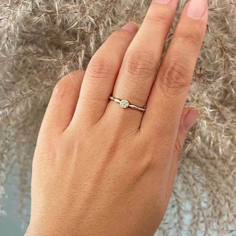 Ollia Natural Rough Diamond Daisy Bud Silver Ring