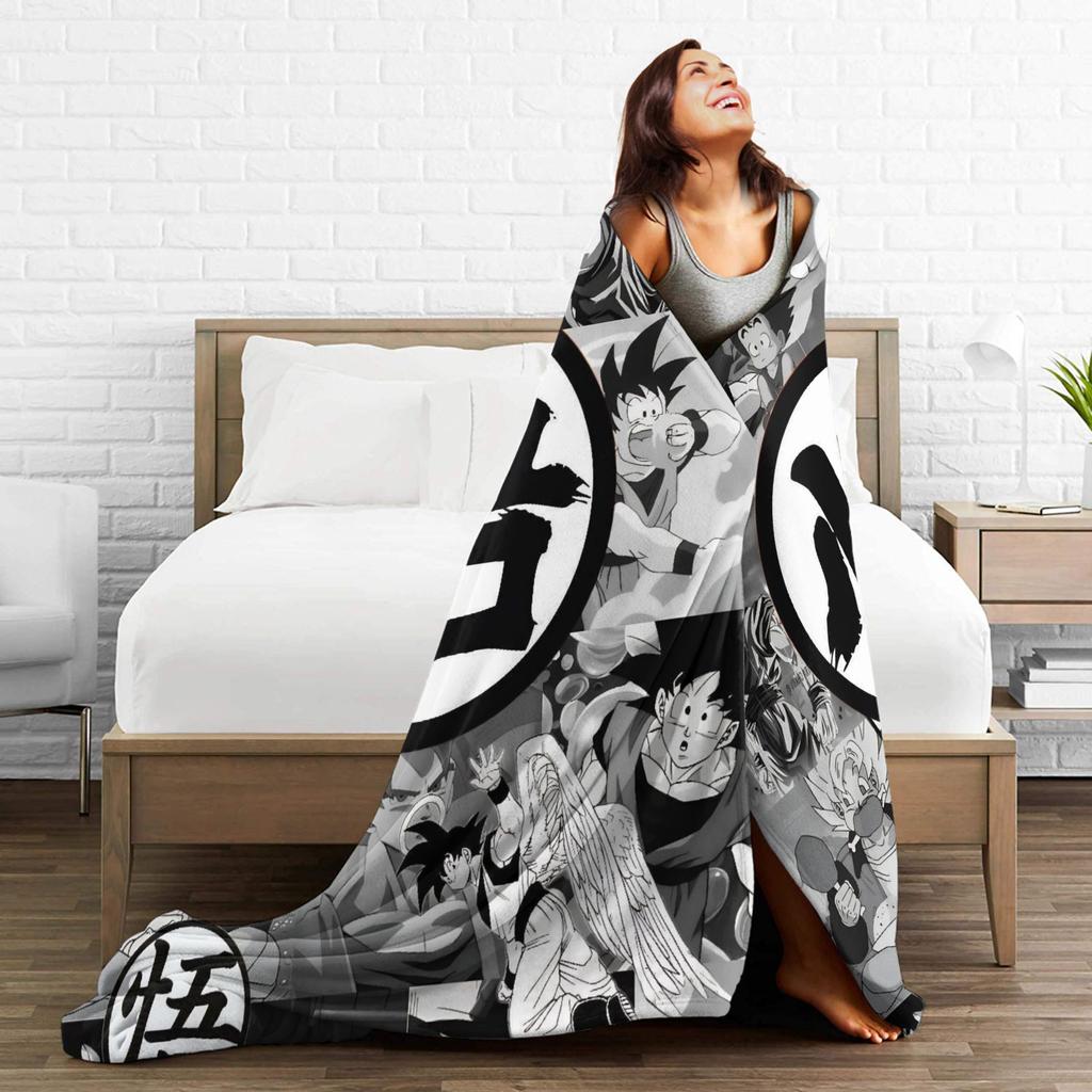 DBZ Goku Kanji Blankets Fleece Summer Air Conditioning Breathable Warm Throw Blankets for Bedding Office Plush Thin Quilt