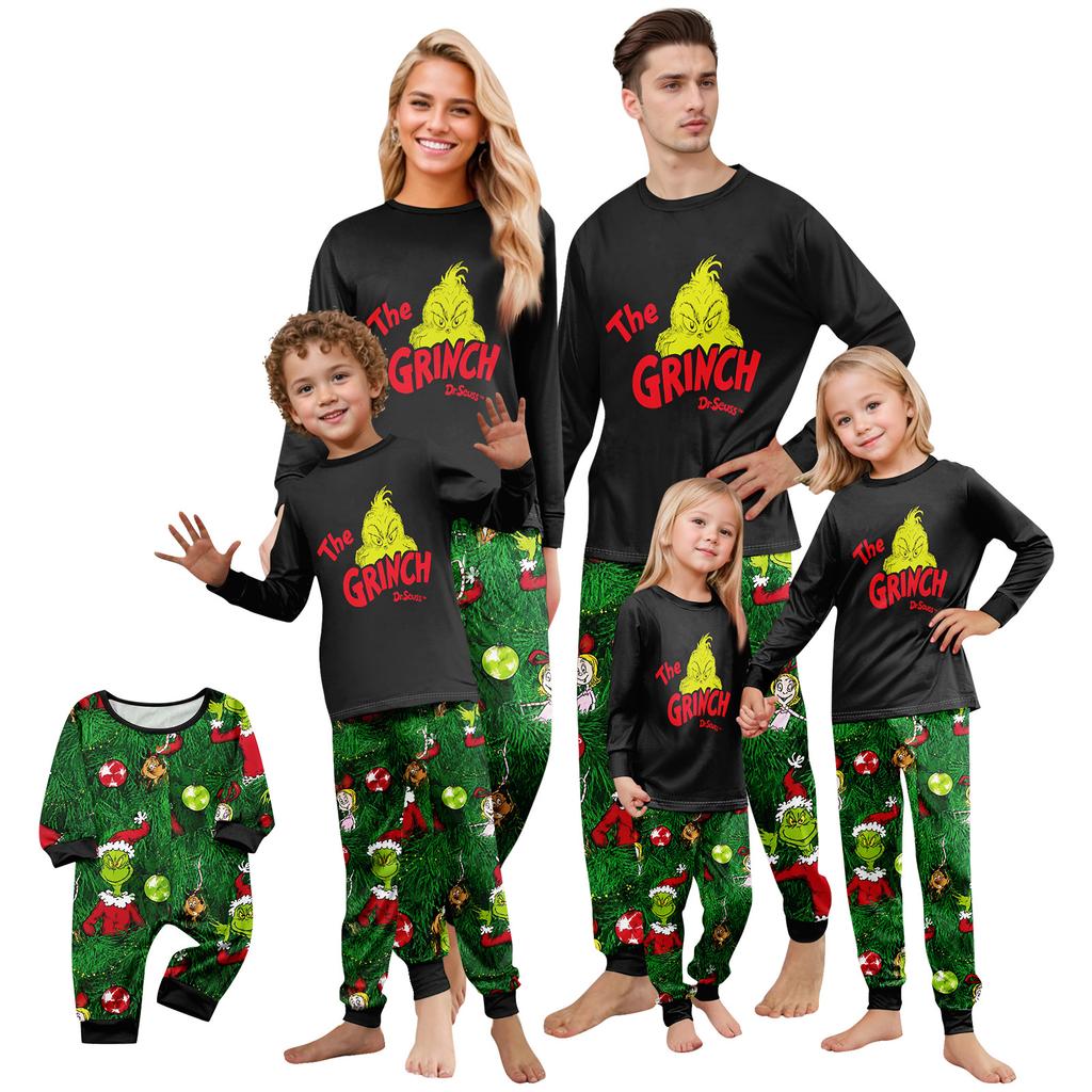 Family Matching Christmas Print Crewneck Long Sleeve and Pants Loungewear Set