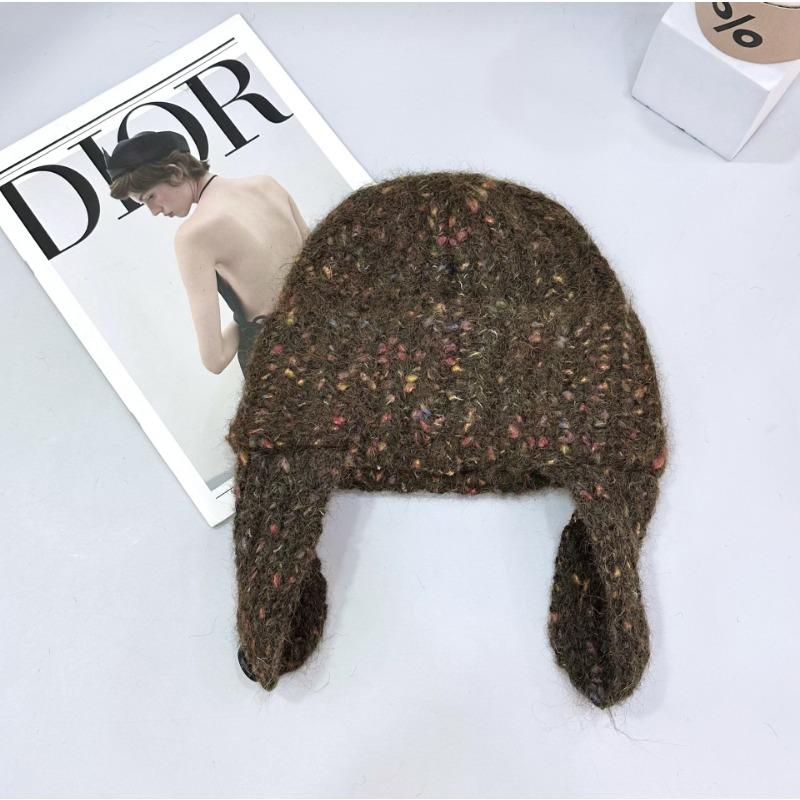 New snowflake point flanged wool hat women's autumn and winter warm knitted hat vertical strip bag head cold hat tide