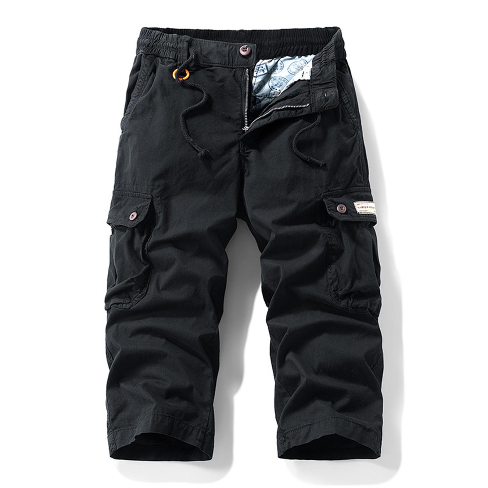 

Men S Loose Shorts With Multiple Pockets, Outdoor Casual Cropped Pants L чорний