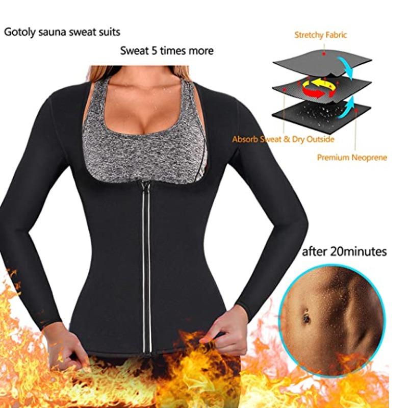 Sudorazione a Maniche Lunghe in Neoprene Modellante Fitness Modellamento del Corpo Trainer Vita Shapewear