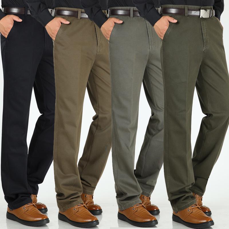 Men's Thick Cotton Casual High-Waisted Straight-Leg Pants for Autumn and Winter