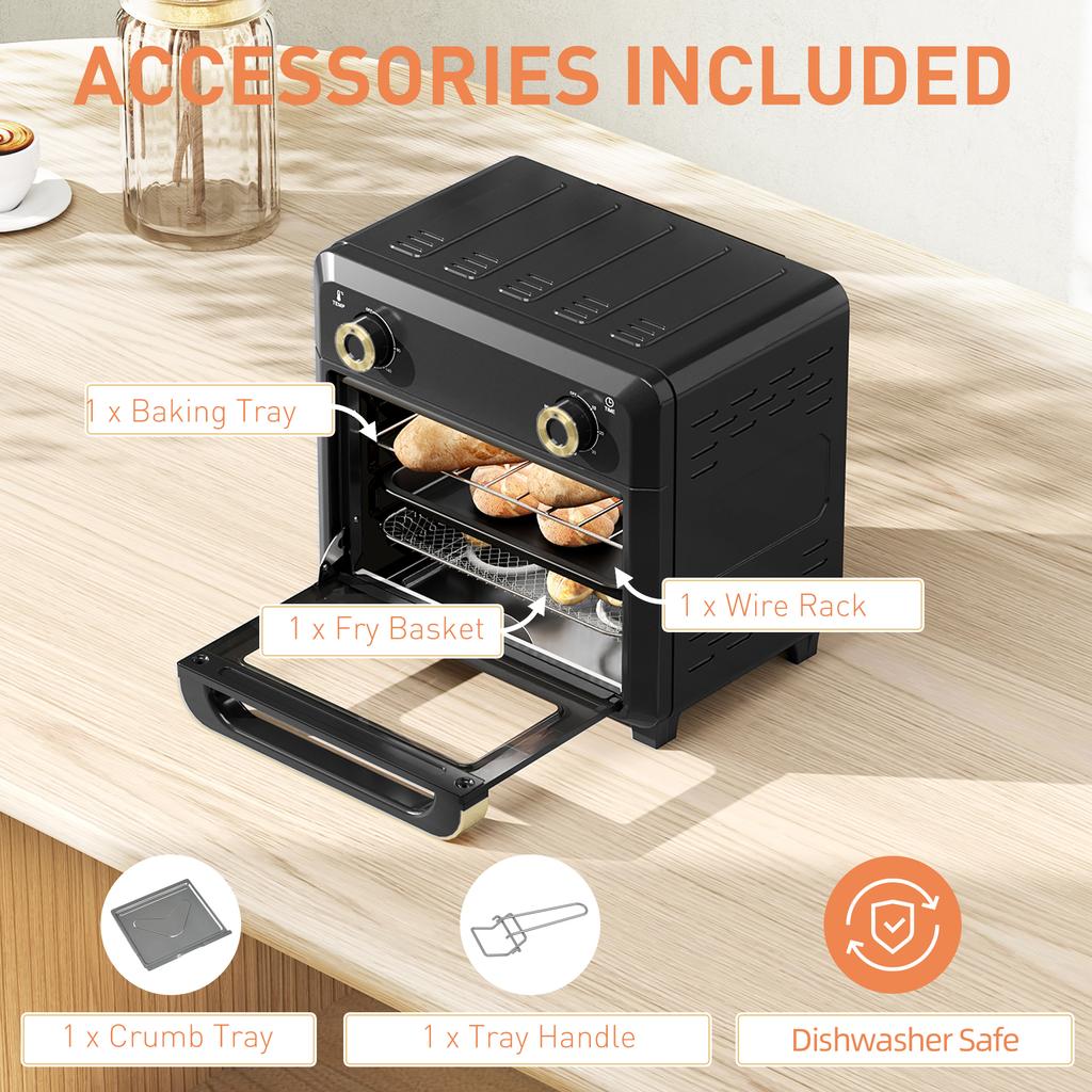 10L Air Fryer Oven Mini Oven Oil Free Cooking Grill Roast Bake With Adjustable Temperature Timer Dishwasher Safe 1000W Black
