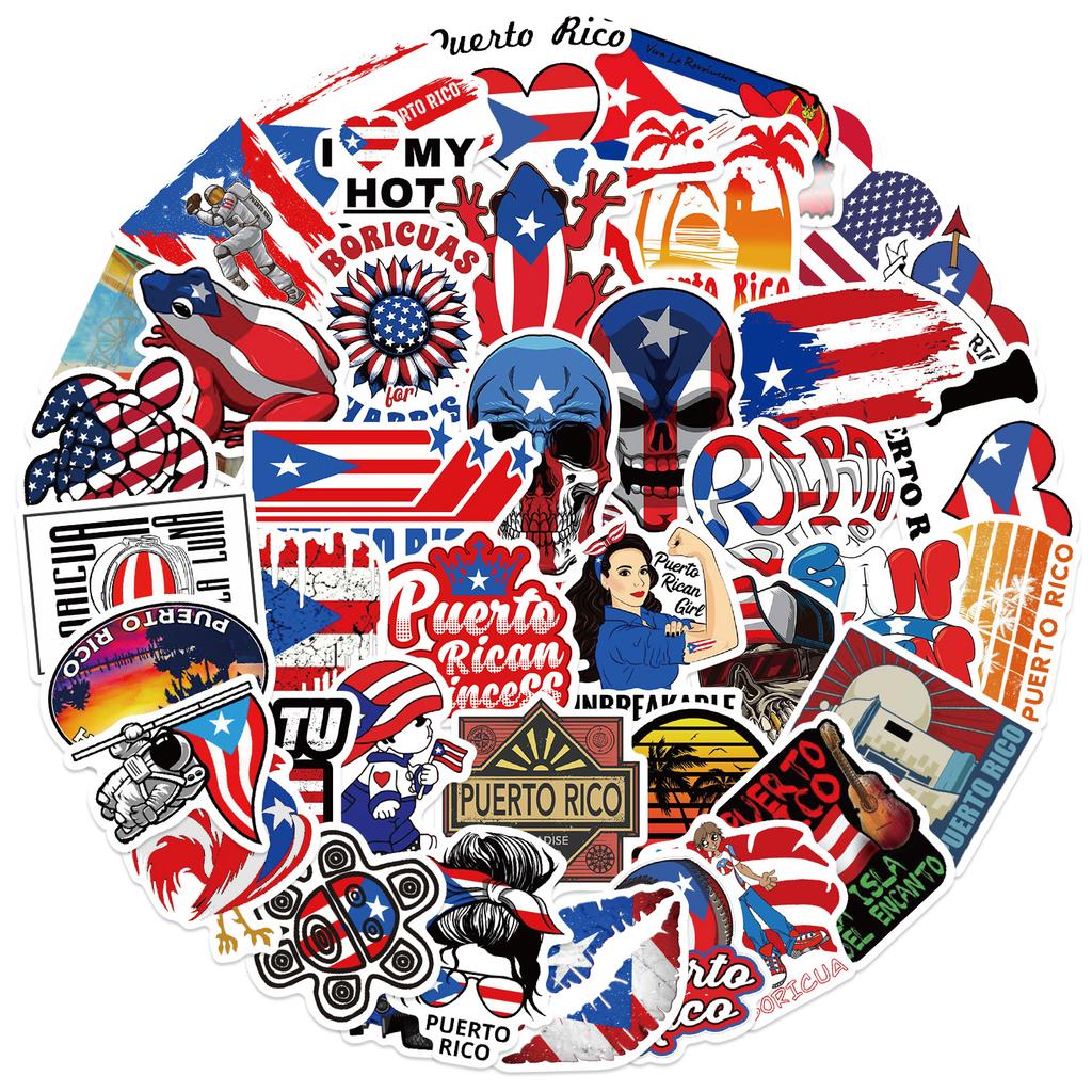 50 Cartoon Puerto Rico Graffiti Stickers Decorative Guitar Notebook Suitcase DIY Waterproof