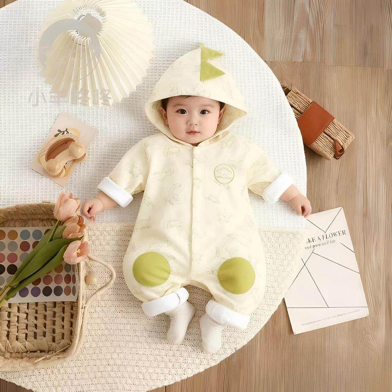 

Gulu Dinosaur Island Cotton Romper with Hood and Full-Print Cartoon Design for Boys and Girls, Cute One-Piece Crawling Suit for Infants and Toddlers Cotton Beige 66