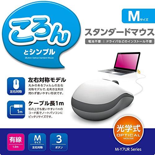 Elecom Wired Optical Mouse, Medium Size, White, M-Y7URWH