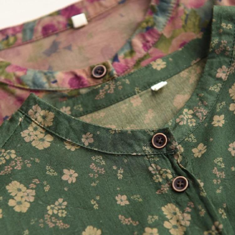 Vintage Floral Print Chinese Style Shirt Loose Long Sleeves Single Breasted Autumn Fashion Women Blouse