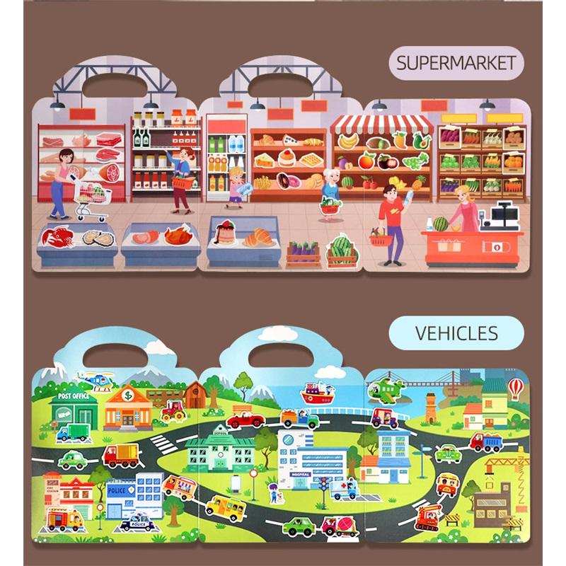 Children's Portable Quiet DIY Reusable Sticker Book Busy Jelly Paste Sticker Multi-scene Bubble Sticker Toys for Fun Learning
