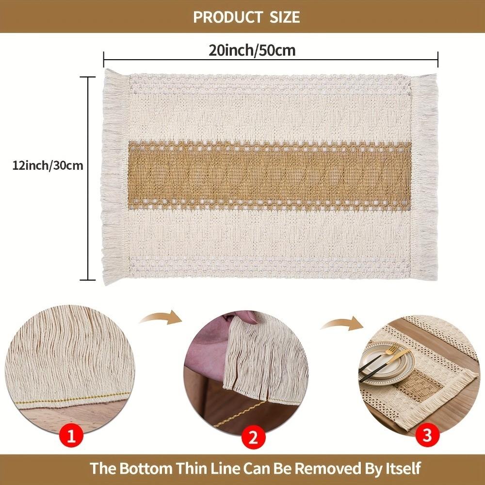 4pcs with Tassel Boho Burlap Placemats Bohemia Linen Braided Place Mats  Coffee Table