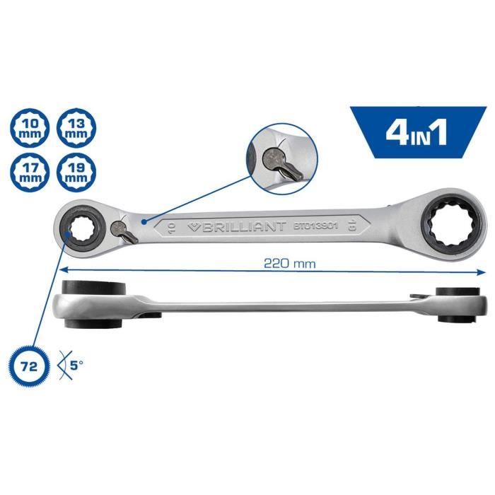 Clé polygonale contre-coudée à cliquet 4 en 1 - Brilliant Tools BT013901