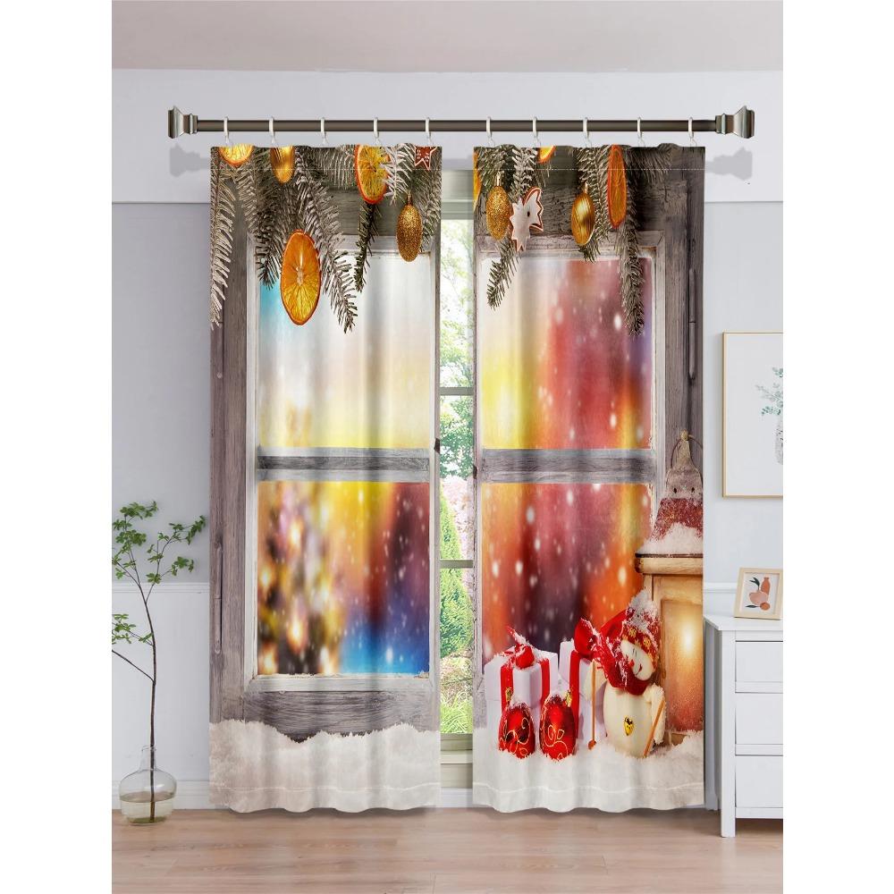 Animated Santa Claus Merry Christmas Red Green Window Panel Drapes For Children Bedroom Living Room Bathroom Kicthen Door Hall Home Decor