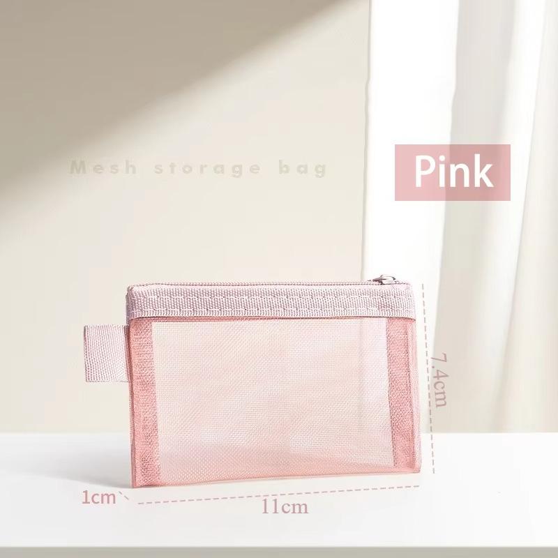 1PC Portable Mini Zipper Mesh Storage Bag New Coin Purse Small Square Mesh Coin Purse Travel Storage Carry Pouch with Zippered