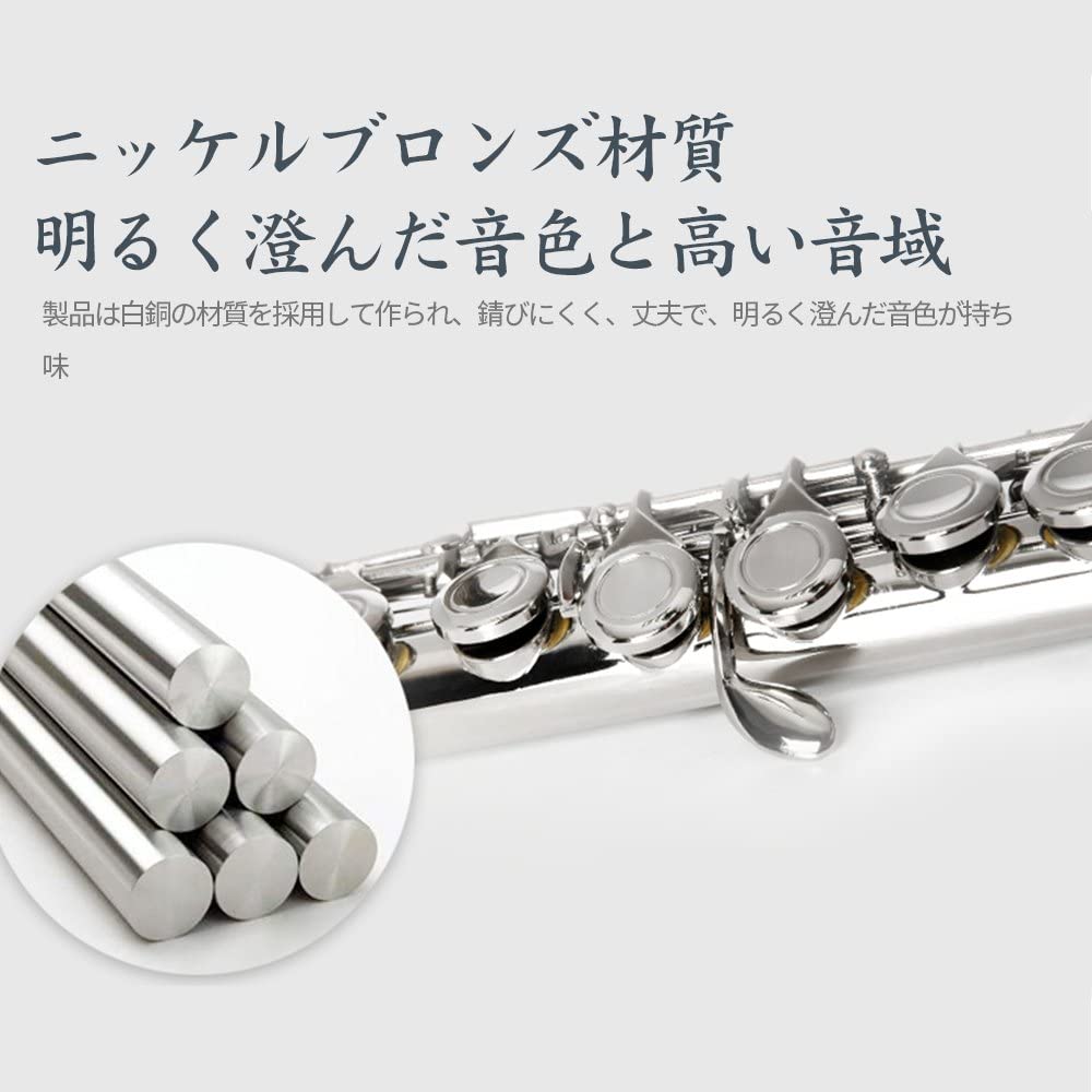 Enhong Flute, 16-hole, C Key, Nickel-plated Copper, Suitable for Thanksgiving, Christmas, Beginners, Advanced Players, and Music Lovers (Silver)