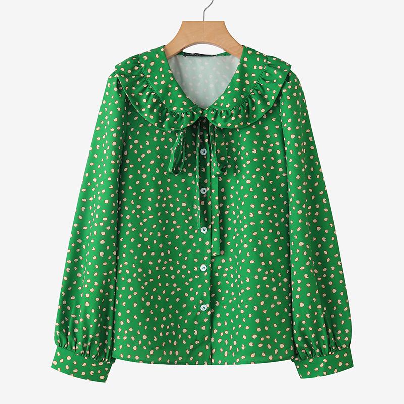 

ZANZEA Женская блузка с кукольным воротником, свободная, повседневная, с длинным рукавом, с принтом 5XL зелёный