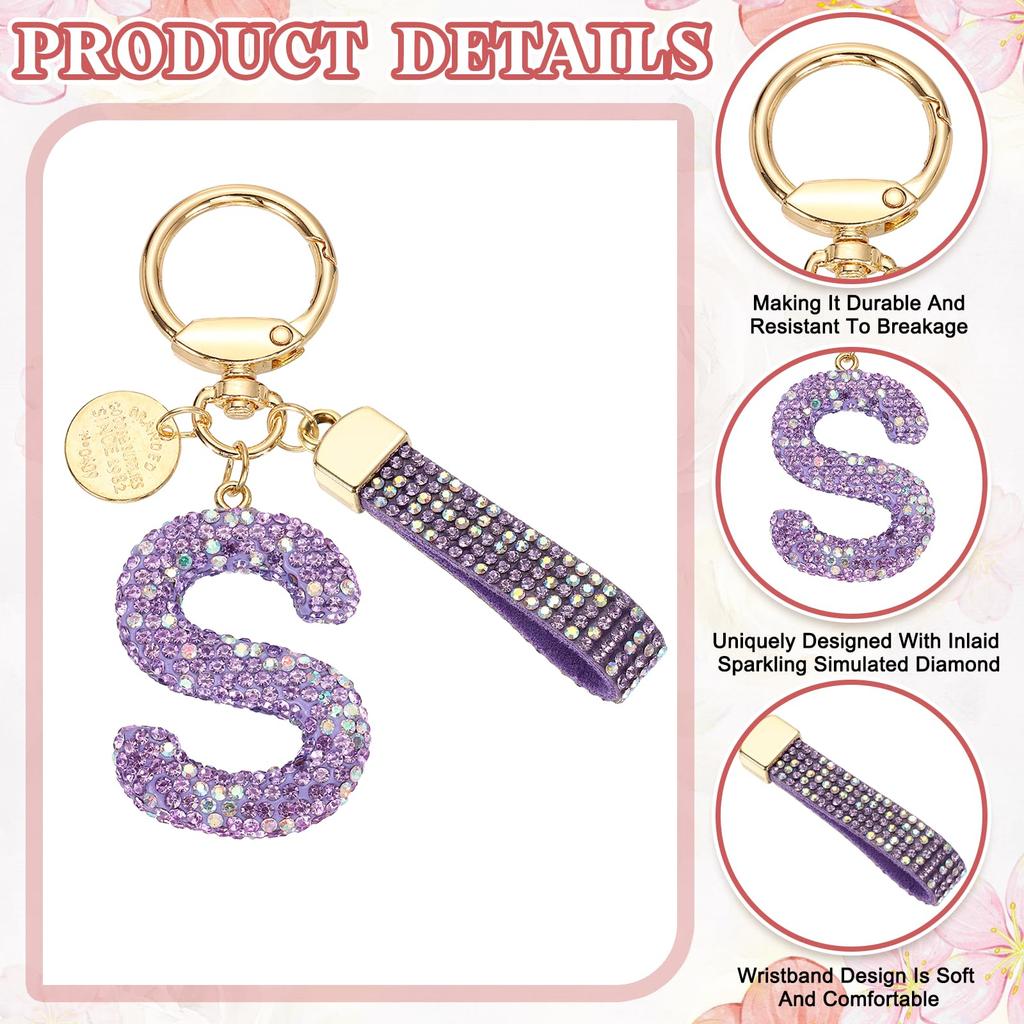 [PATIKIL] Initial Letter Keychain, Gift Bling Letter Keychain, Alphabet Key Ring, Handbag Accessory for Women, Shiny and Cute Backpack Bag Car Key