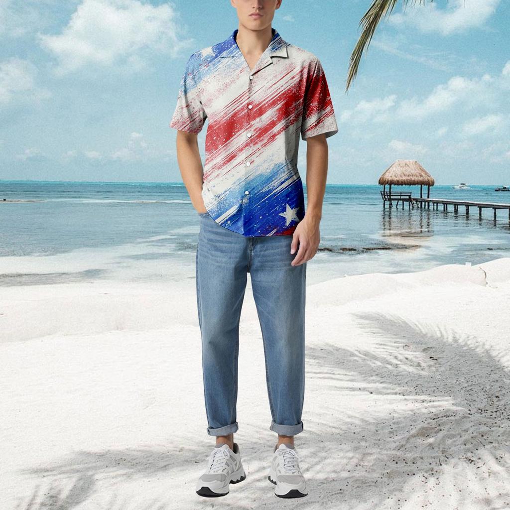 Uformell løs kortermet skjorte for menn Motetrykt skjortetopp