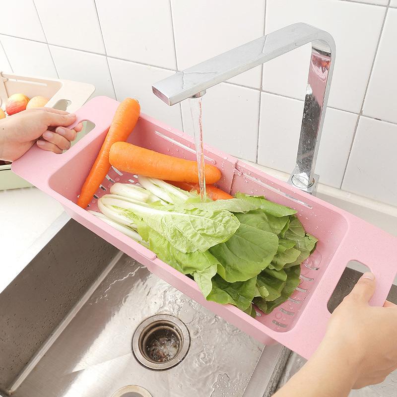 Adjustable Dish Drainer Sink Drain Basket Washing Vegetable Fruit Plastic Drying Rack Kitchen Accessories Storage Organizer Tool
