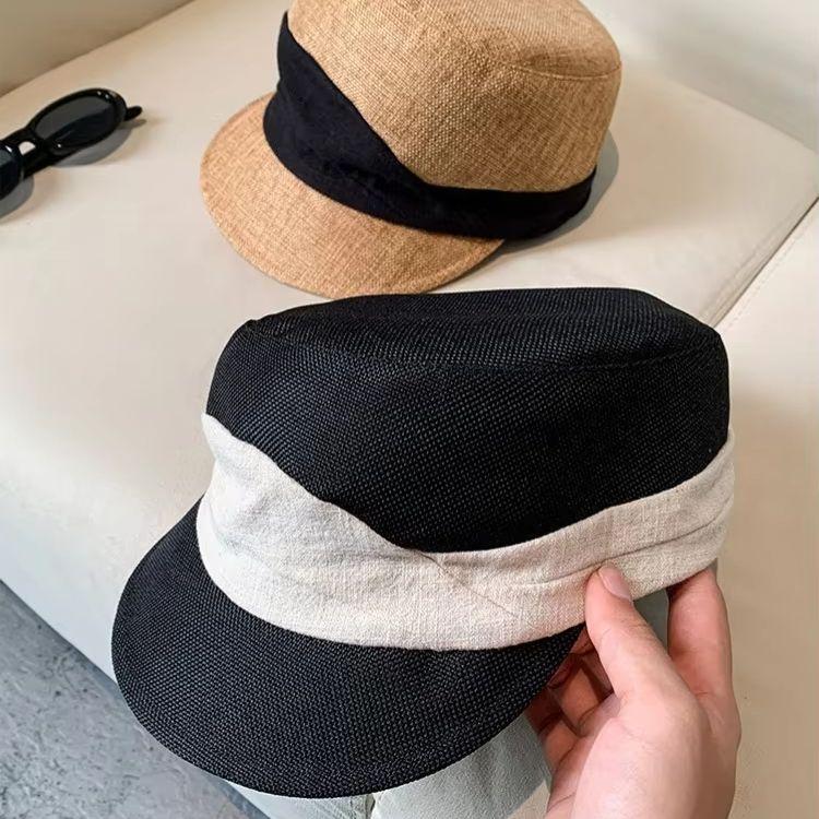 Linen Cotton Equestrian Cap Stylish Pleated Breathable Flat-Top Baseball Cap Women Soft, Breathable Durable Beret