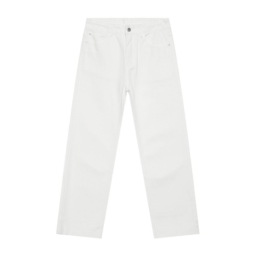 2026 New Korean Style Slim Fit Solid Color Casual Men s Straight Washed Skinny Jeans S белый