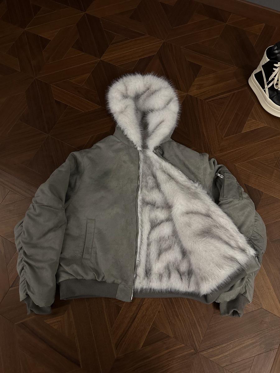 

RTIMFD Men s Reversible Thick Suede Flight Jacket with Fur Lining Small