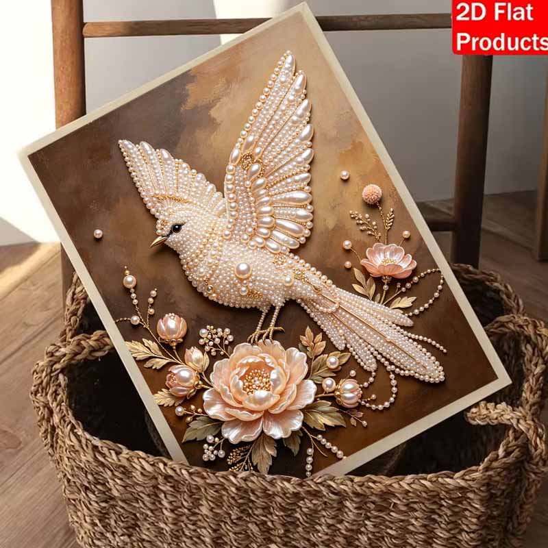 Pearl painting kit features 5D pearl elegant bird and flower mosaic art style for home wall decoration.