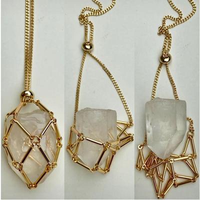 Silver/Gold Color Crystal Holder Cage Necklace Crystal Net Metal Necklace Stone Holder Necklace Chain Necklaces Jewelry Gift