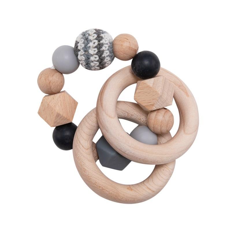 Baby Toys 1Pc Wooden Rattle Ring Teething Nursing Bracelets Bpa Free Silicone Bead Music Rattle Hanger Newborn Educational Toys