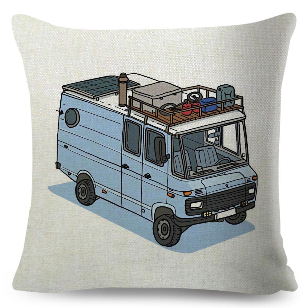 Van Life Pillow Case Decor Cartoon Camper House Travel Car Cushion Cover for Sofa Home Children Room Vanlife Pillowcase 45x45cm