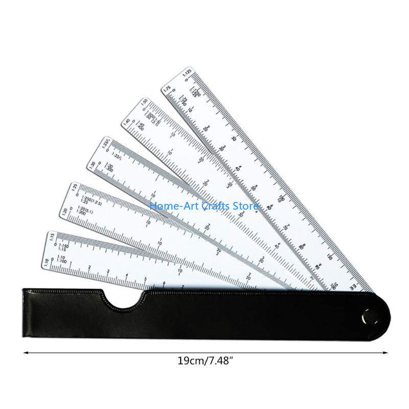 Y3NA Fan-Style Scale Ruler with 5 Flexible Ruler for Engineering Architects