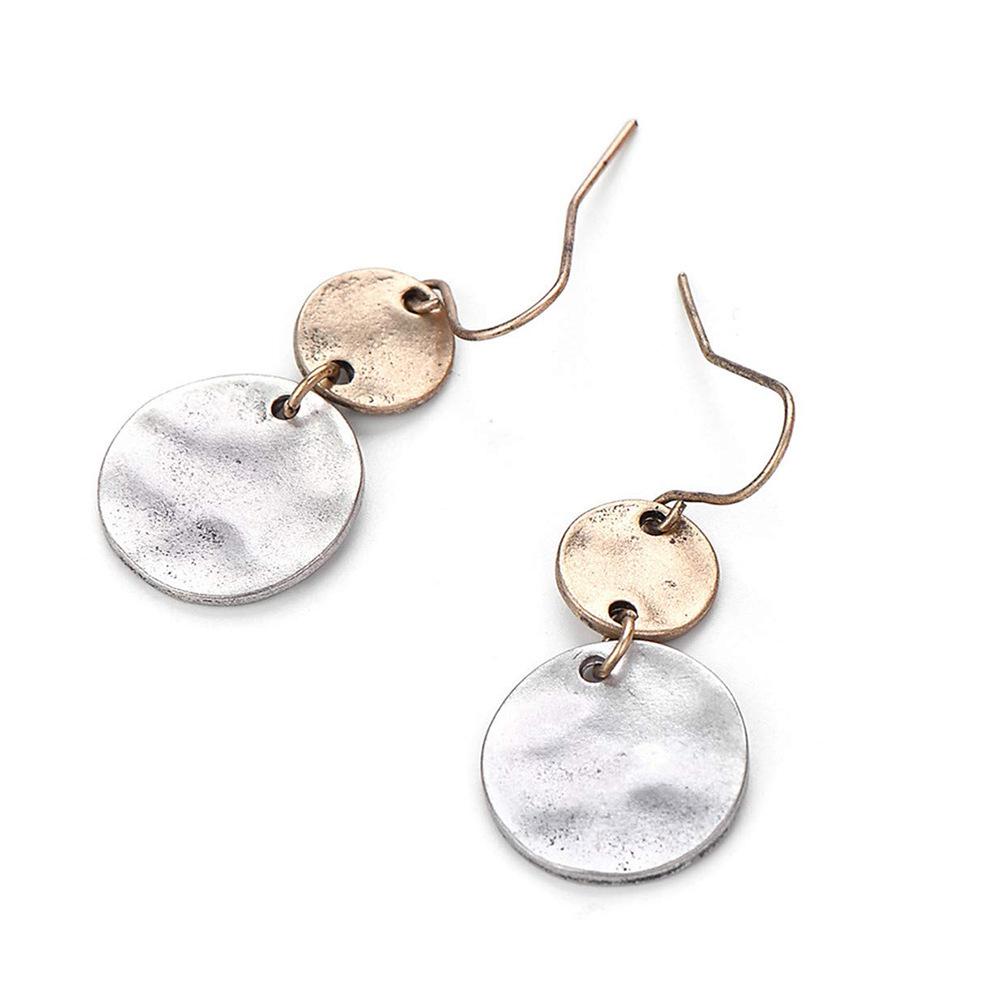 European Bohemian Dual-Tone Round Disc Earrings - Large  Small Retro Fashion Accessories