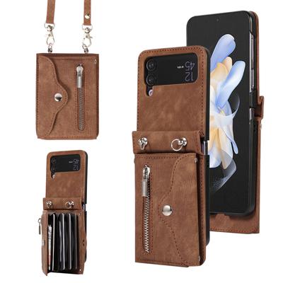 Brieftasche Crossbody Lanyard Handyhülle für Samsung Galaxy Z Flip 4 3 Flip4 Flip3 5G RFID-blockierender Organkartenhalter Lederbezug