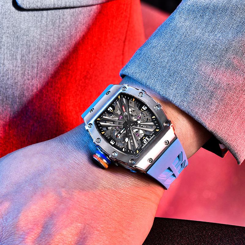 Pagani Design Hochwertige, wasserdichte, leuchtende Quarzuhr in Tonnenform für Herren