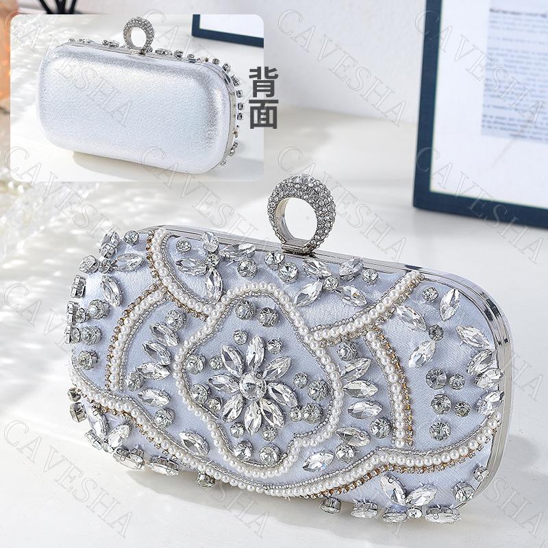 New diamond-encrusted dinner bag handmade bead embroidery evening bag rhinestone ring button head banquet bag evening clutch bag