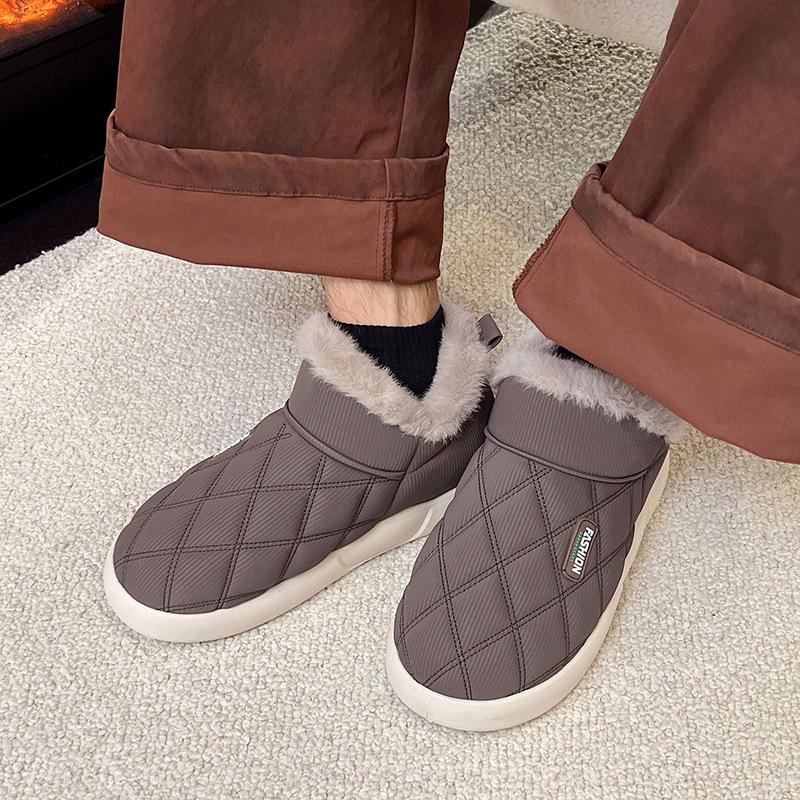 2025 winter warm cotton shoes fleece non-slip outer wear medium bag heel plush waterproof cotton slippers short-sleeved snow boots women