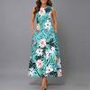 Women Plus Size Sleeveless Round Neck Dress Bright Tropical Flamingo Printed Loose Maxi Gown