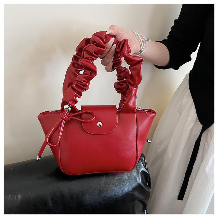 IELGY Ladies Shoulder Bag Pleated Portable Bow Portable Bucket Bag