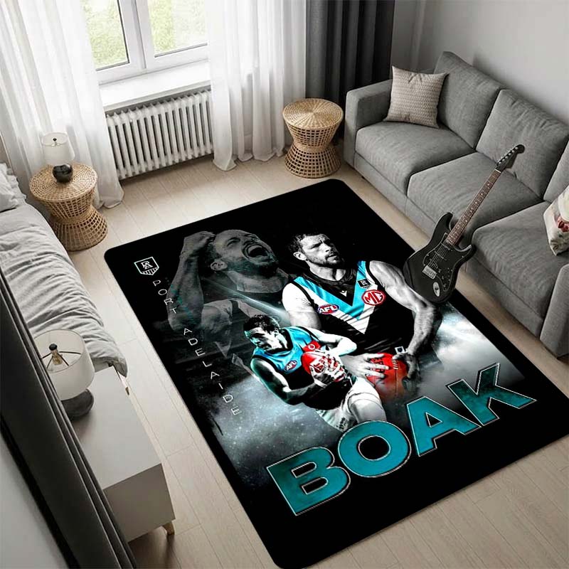 Port Adelaide Football Club Area Rug, Blue Background Vertical Stripe Logo Non Slip Floor Carpet for Home Decor