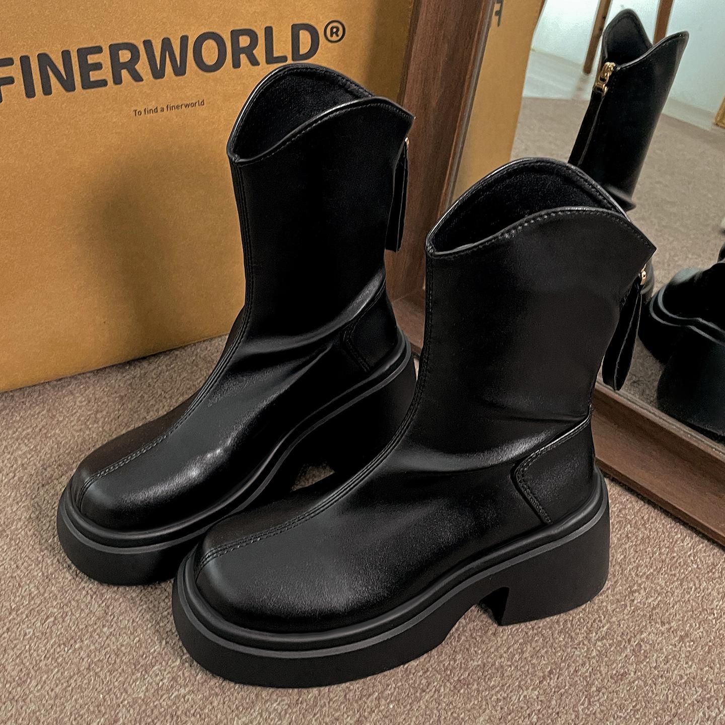 

Black retro British thick heel Martin boots women s 2025 new autumn small man thin and tall short boots 40 чорний
